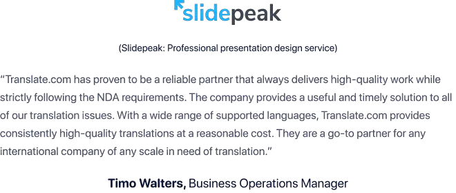 SlidePeak review on Translate.com PDF Translation